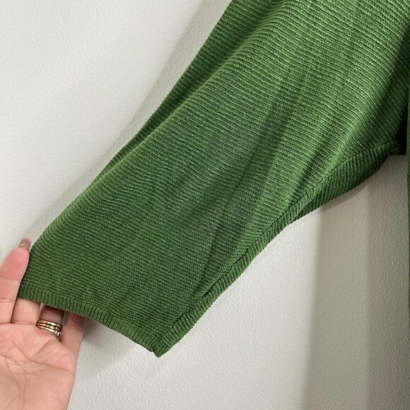 J Jill Dress Womens Large Green Linen Blend 3/4 Sleeve V Neck Pocket Pullover - Picture 4 of 10